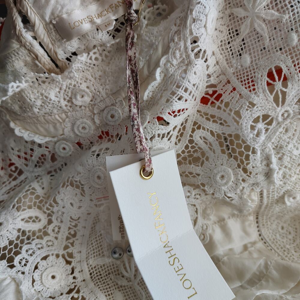 Loveshackfancy Harmon Silk Victorian High Neck Lace Mini Dress White Cream Sz 10 - Picture 6 of 16